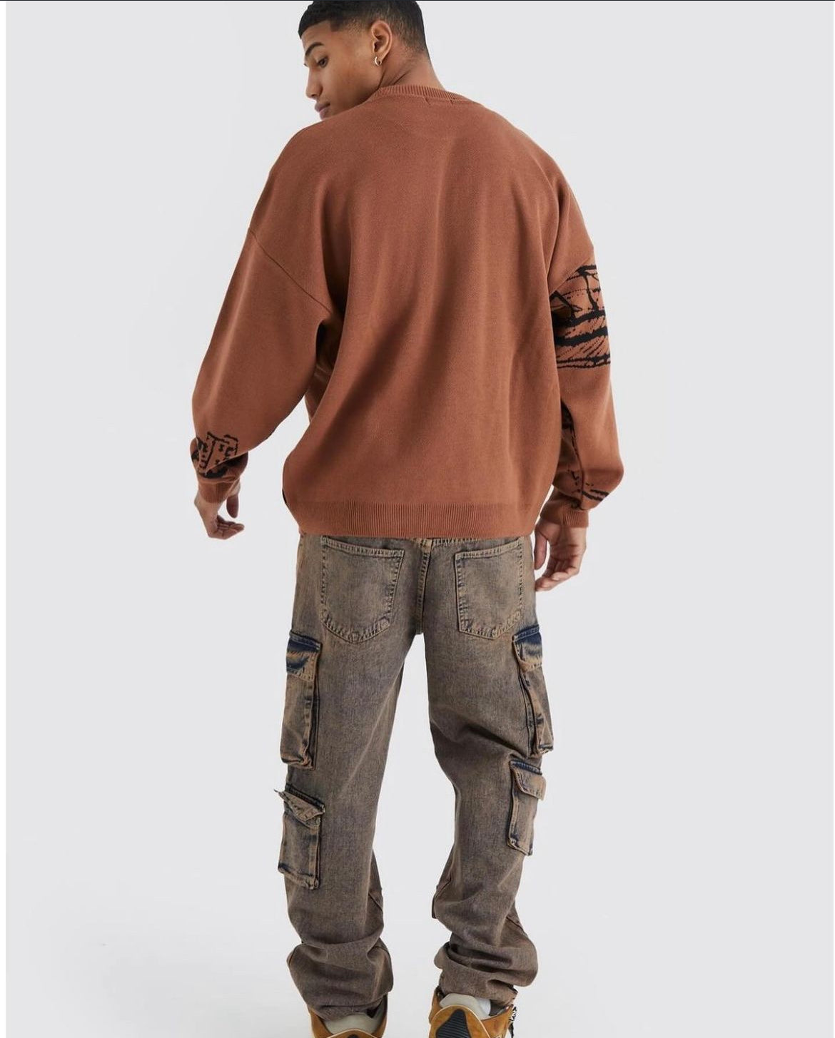 BOOHOOMAN BAGGY FIT ACID WASH CARGO JEANS