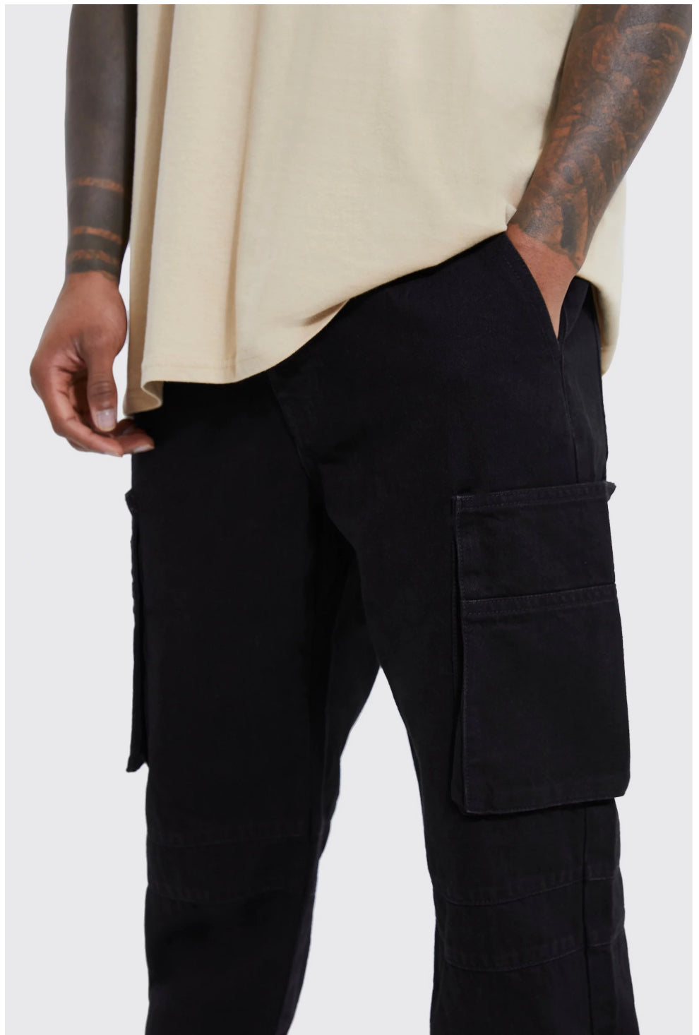 BOOHOOMAN RELAXED RIGID CARGO JEANS WITH CUFF