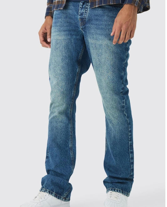 BoohooMan Slim Rigid Flare Jean In Vintage Blue