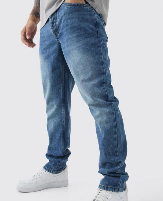 BoohooMan Straight Rigid Jean In Mid Blue