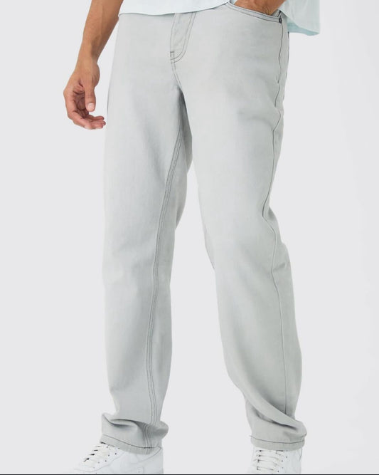 BoohooMan Relaxed Rigid Jean In Ice Grey