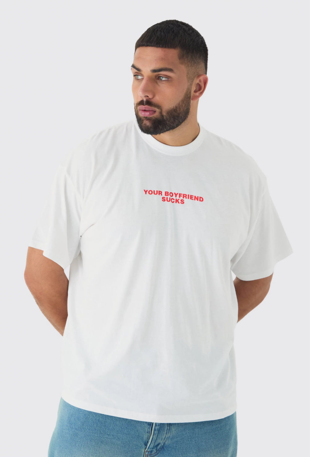 BoohooMan  Plus Your Boyfriend Sucks Oversized T-shirt in White