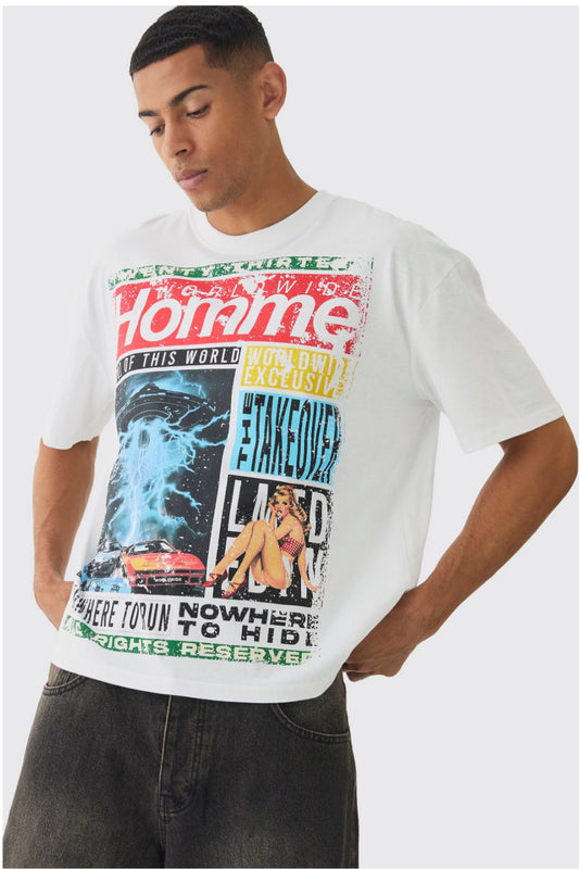 BoohooMan Oversized Boxy Homme Magazine Grap