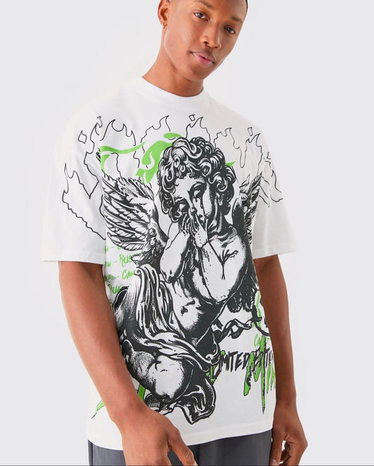 BoohooMan Oversized Large Scale Graffiti Renaissance Print T-shirt