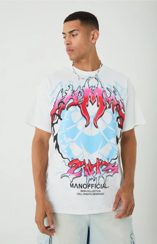 BoohooMan Oversized Gothic Print T-shirt