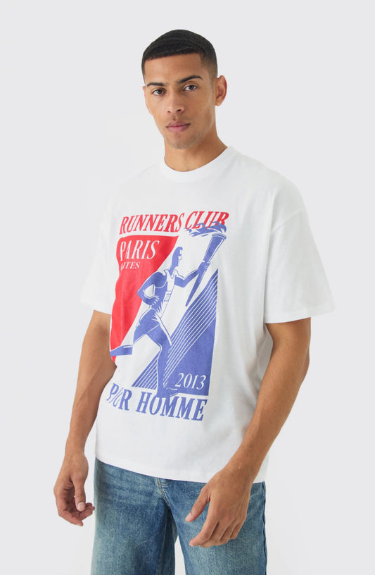 BoohooMan Oversized Running Club Print T-Shirt