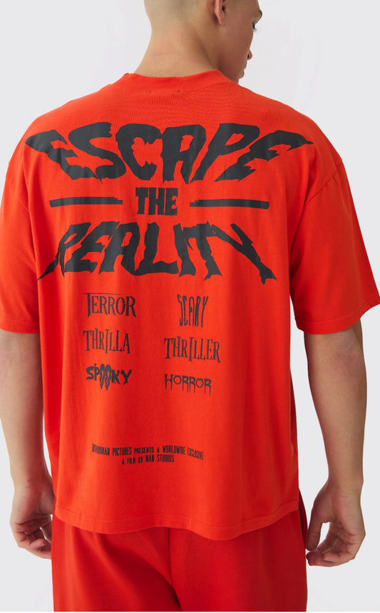 BoohooMan Oversized Extended Neck Boxy Escape The Reality Print T-Shirt