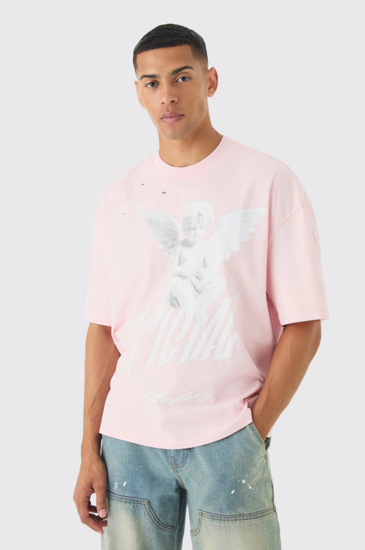 BoohooMan Oversized Boxy Distressed Heavyweight Renaissance Graphic T-shirt