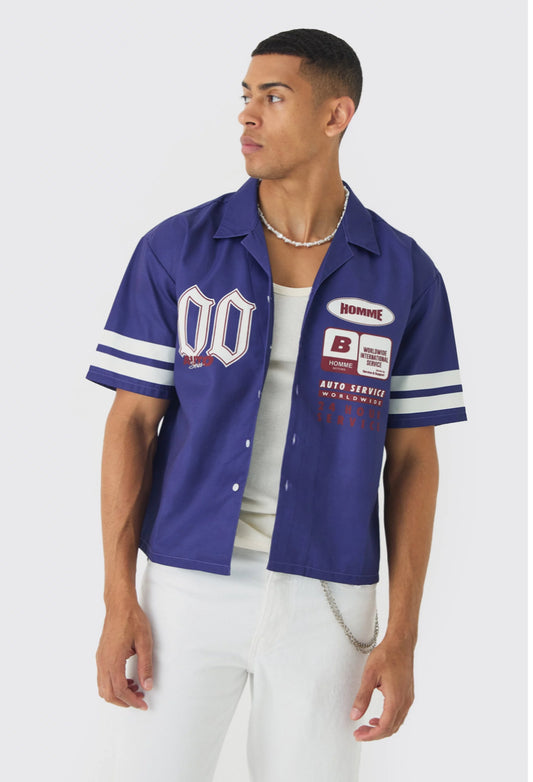 BoohooMan Oversized Lightweight Twill Moto Revere Shirt