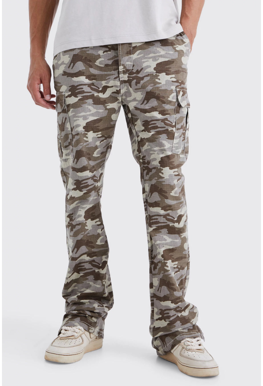 Tall Slim Stacked Ripstop Split Hem Cargo Camo Trouser