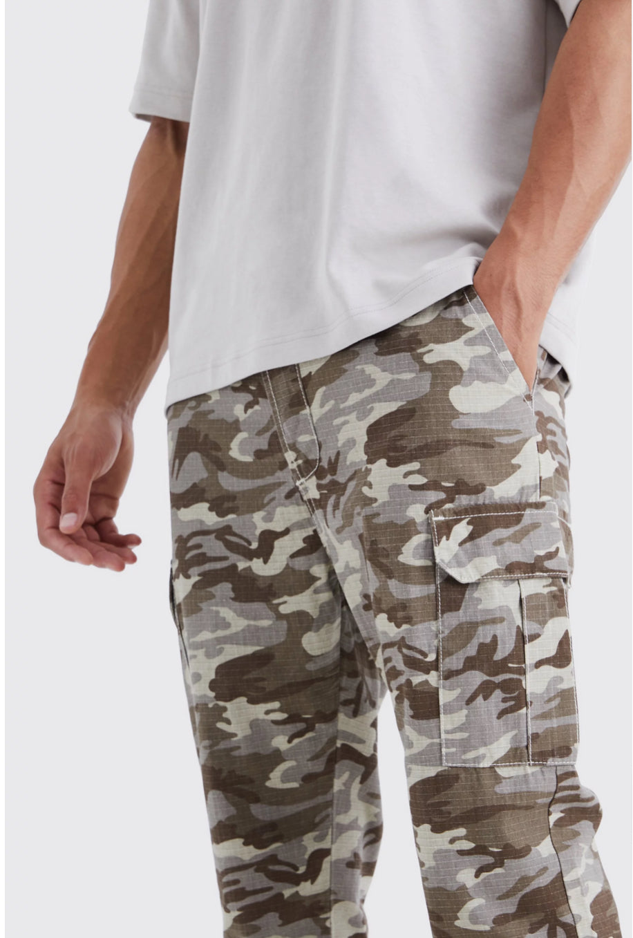 Tall Slim Stacked Ripstop Split Hem Cargo Camo Trouser