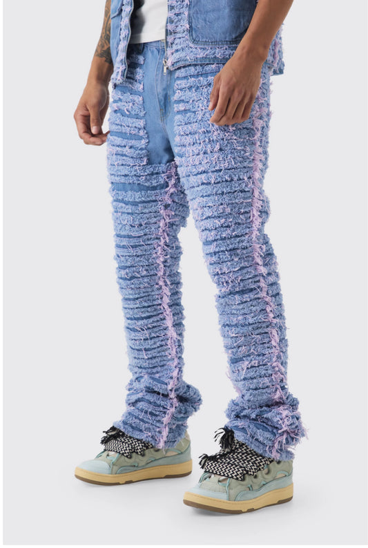 Slim Rigid Flare All Over Distressed Jeans In Lilac