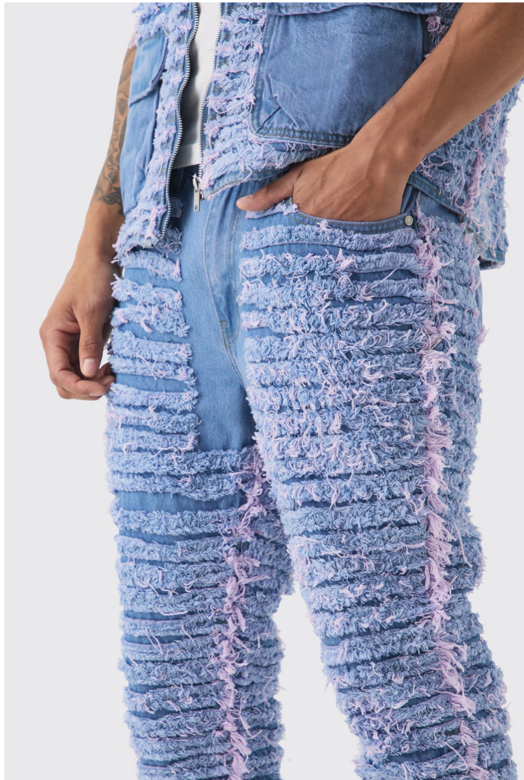 Slim Rigid Flare All Over Distressed Jeans In Lilac