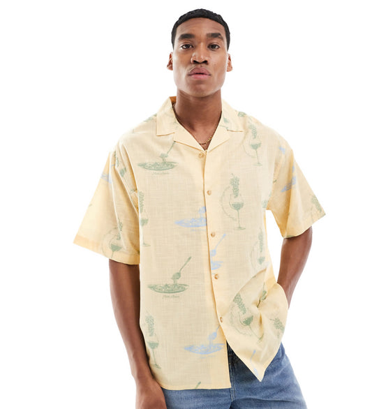 ASOS DESIGN oversized revere shirt with wine and pasta print