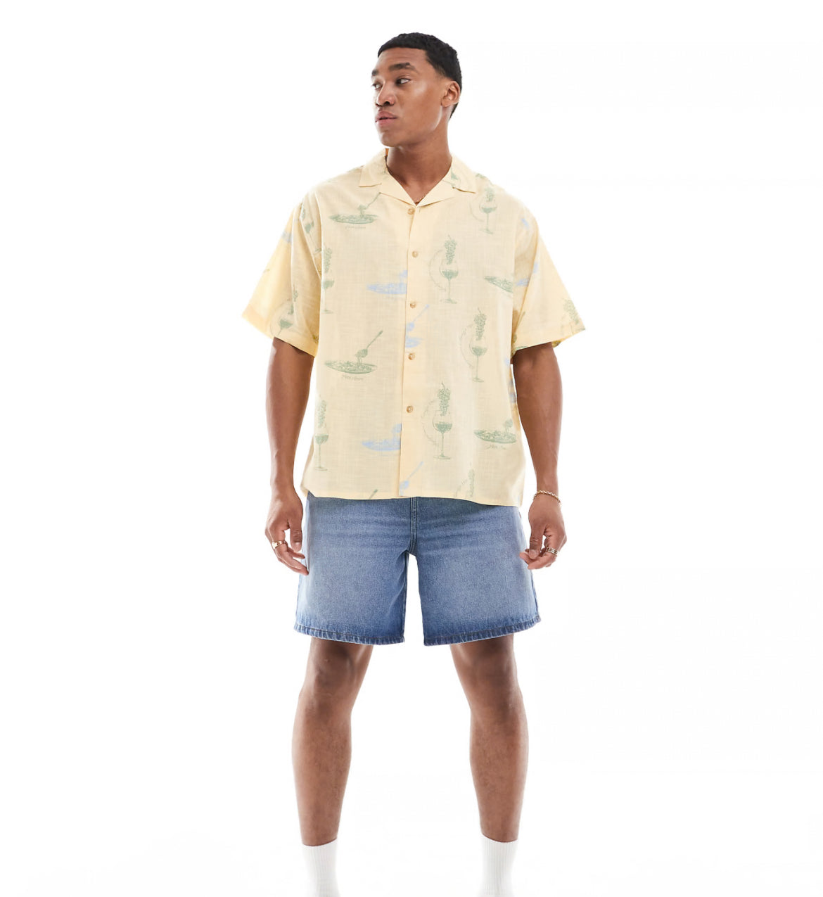 ASOS DESIGN oversized revere shirt with wine and pasta print