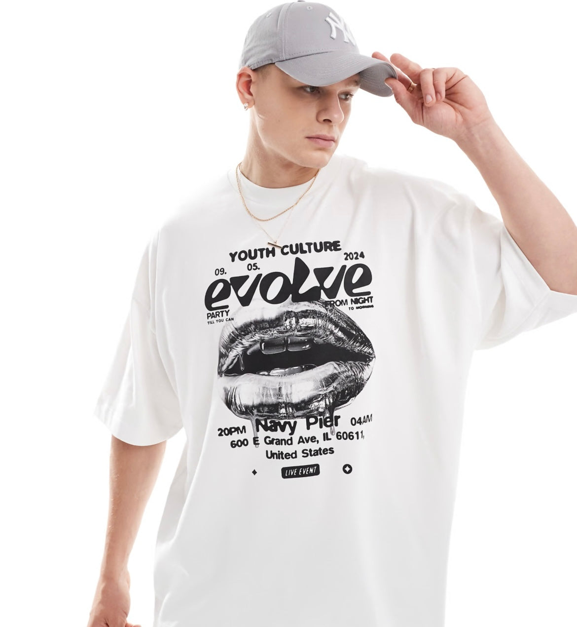 ASOS DESIGN extreme oversized t-shirt in white with lips text print