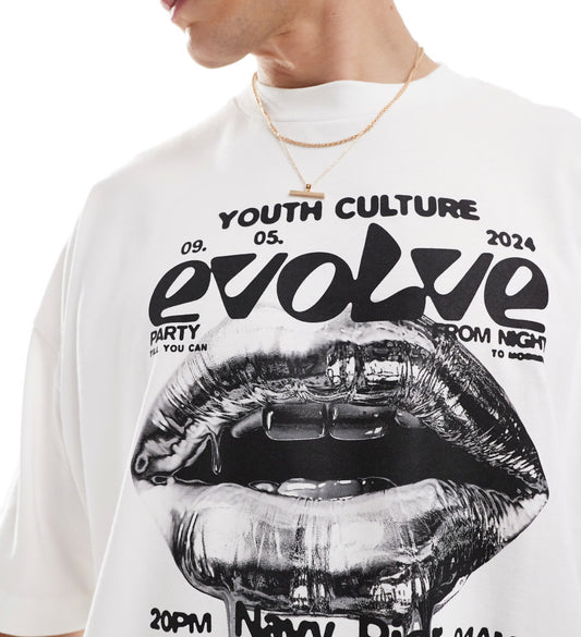 ASOS DESIGN extreme oversized t-shirt in white with lips text print