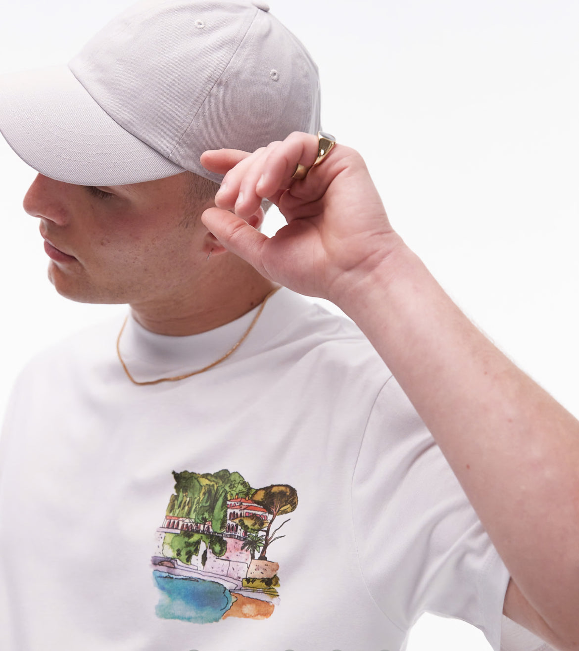 Topman oversized fit t-shirt with watercolour riviera front and back print in white