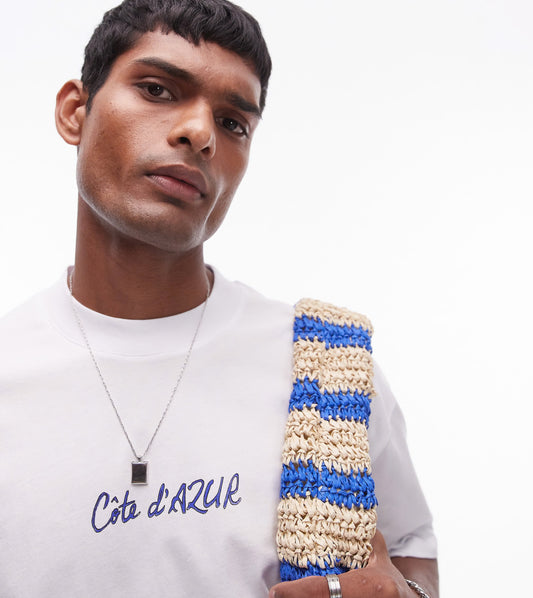 Topman oversized fit t-shirt with watercolour Cote D'Azur front and back print in white