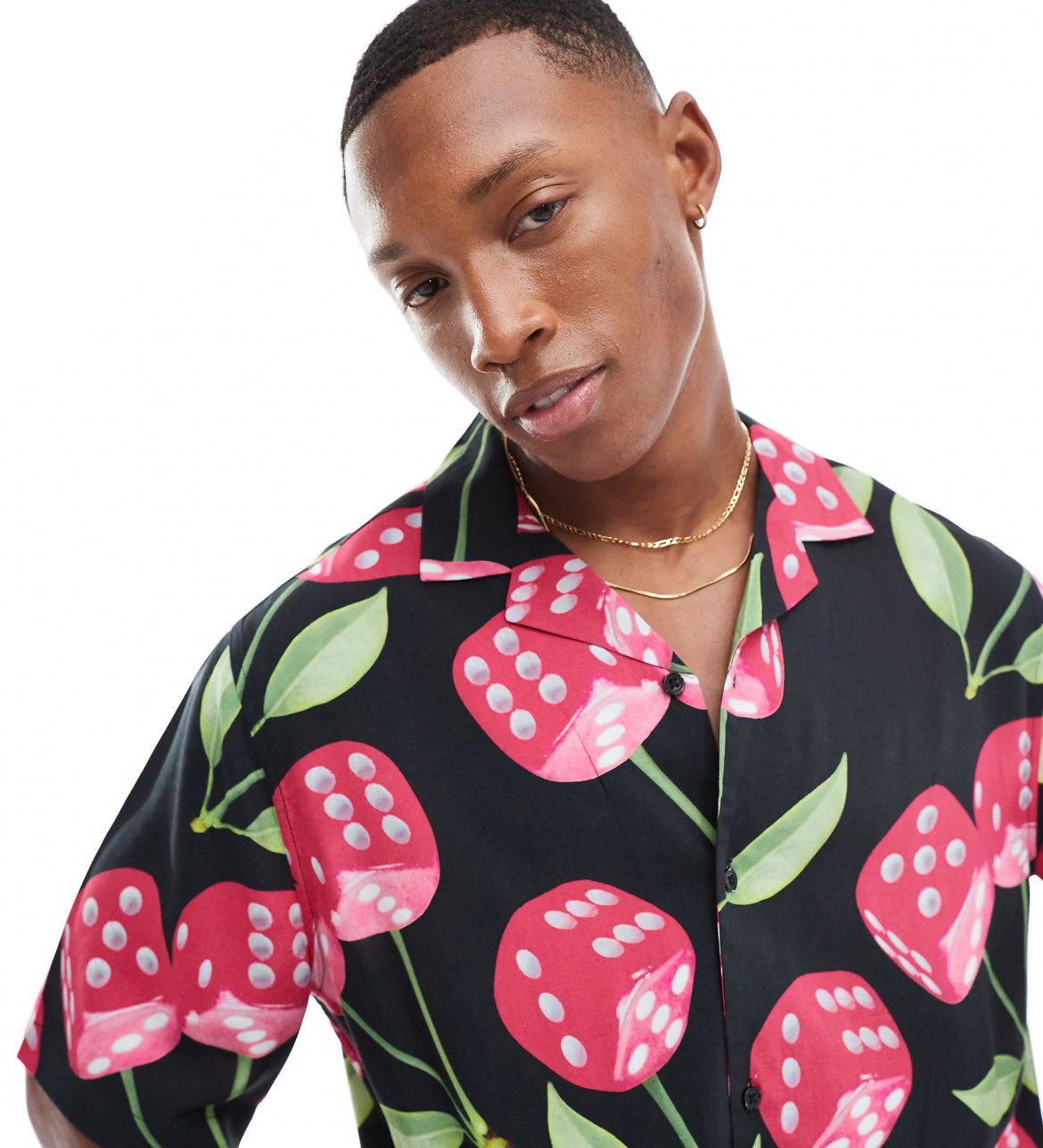 ASOS DESIGN relaxed revere shirt with cherry dice print