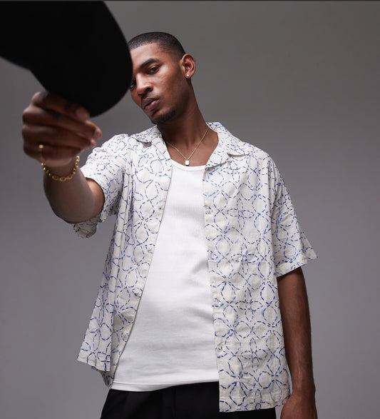 Topman short sleeve hand embroidered floral shirt in white