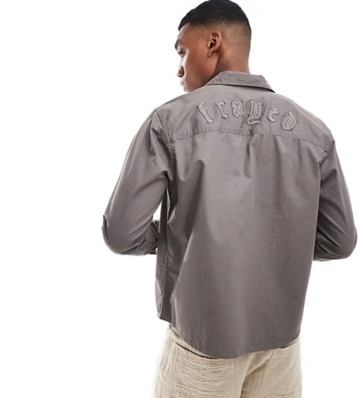 ONLY & SONS long sleeve shirt with frayed detail in charcoal