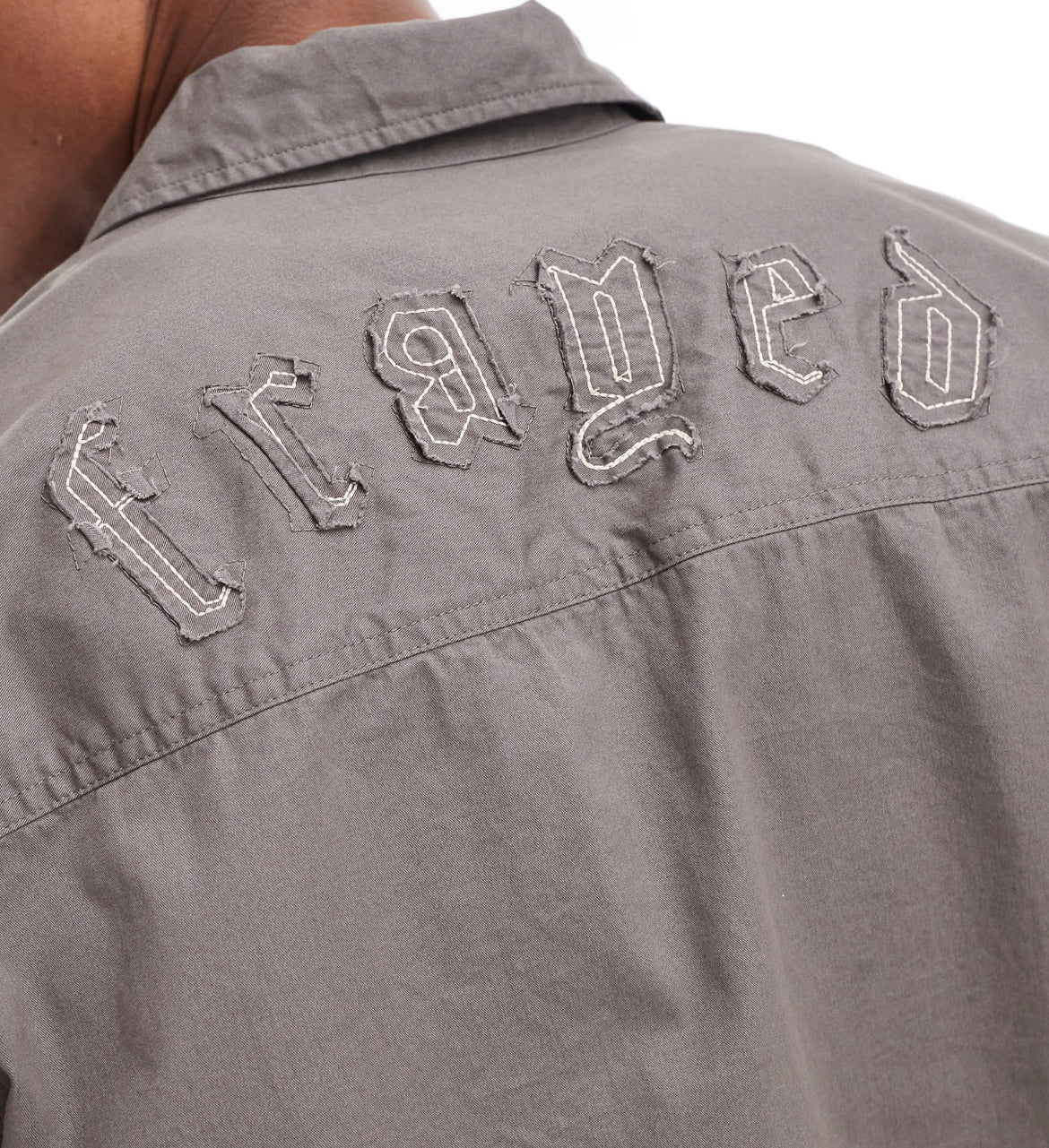 ONLY & SONS long sleeve shirt with frayed detail in charcoal