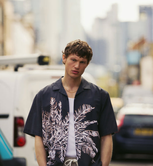 Topman short sleeve relaxed washed palm printed shirt in black