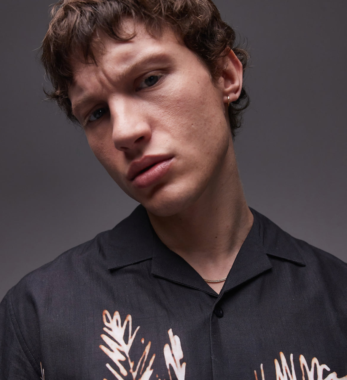 Topman short sleeve relaxed washed palm printed shirt in black