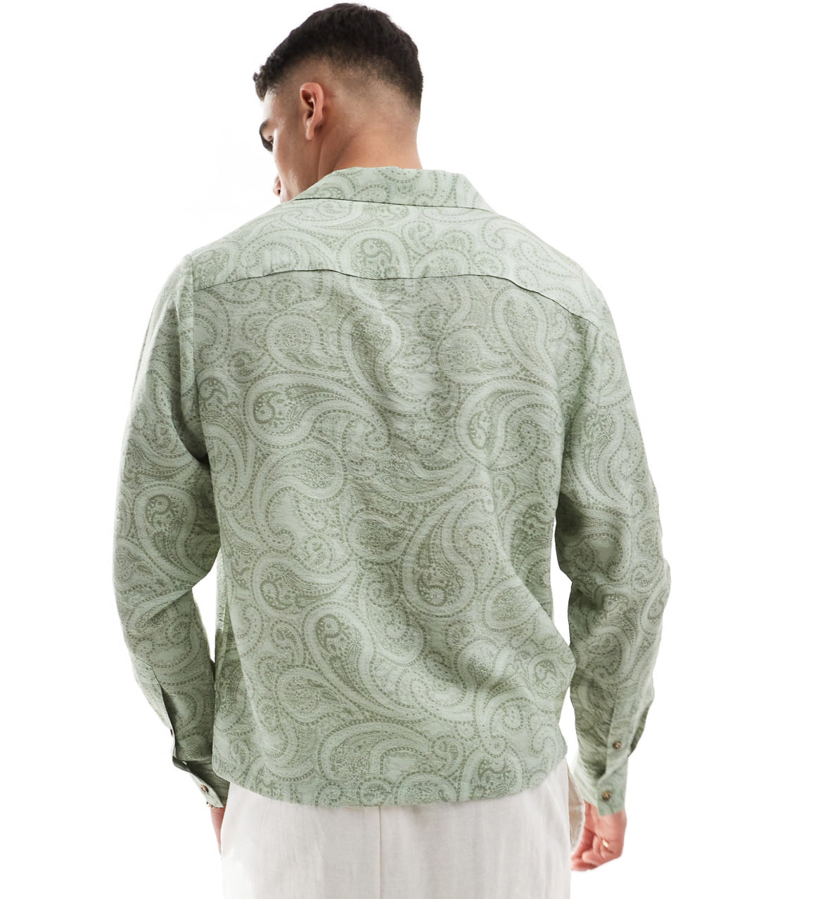 ASOS DESIGN boxy relaxed revere shirt with paisley print in sage