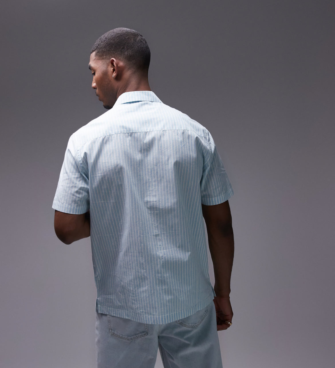 Topman short sleeve boxy striped shirt in light blue