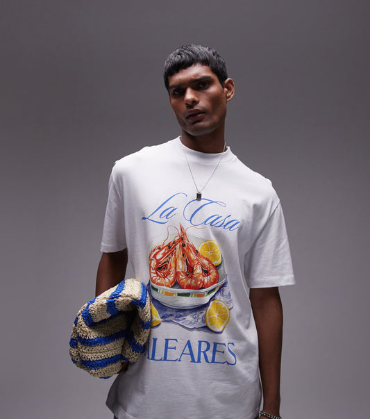 Topman oversized fit t-shirt with La Casa Baleares print in white