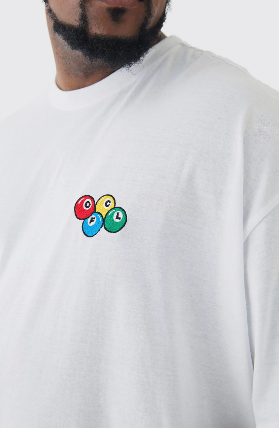 BoohooMan  Plus Oversized Plus OFCL 8 Ball Embroidered T-shirt In White