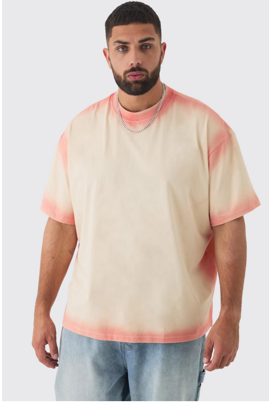 BoohooMan Plus Oversized Extended Neck Spray Wash T-shirt