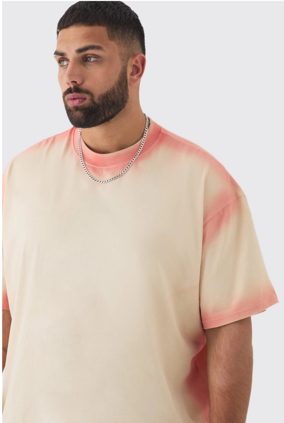 BoohooMan Plus Oversized Extended Neck Spray Wash T-shirt