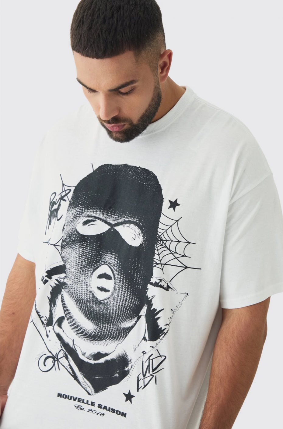 BoohooMan  Plus Spiderweb Balaclava Graphic T-Shirt Product code: BMM97002-173-63