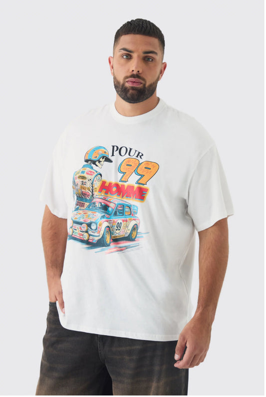 BoohooMan Plus Oversized Pour Homme Moto Print T-Shirt