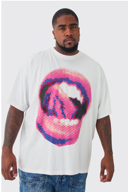 BoohooMan Plus Lips Graphic Oversized T-Shirt