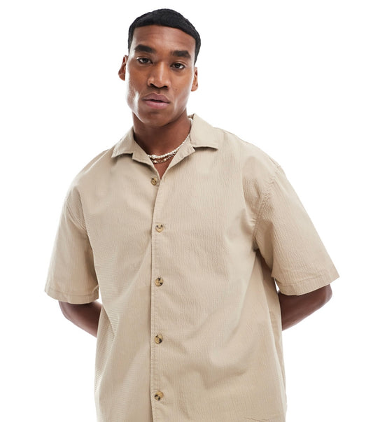 Pull&Bear textured shirt in sand