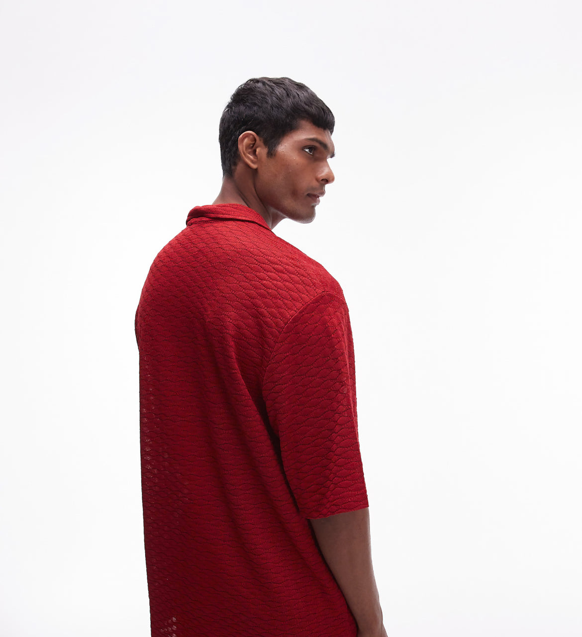 Topman short sleeve crochet shirt in red