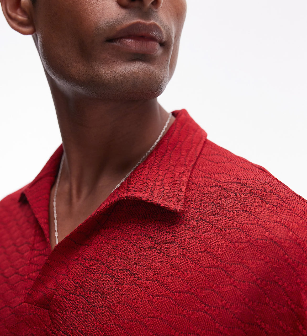 Topman short sleeve crochet shirt in red