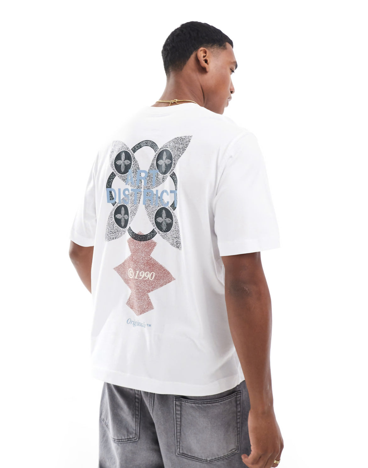 Jack & Jones oversized t-shirt with art district back print in white