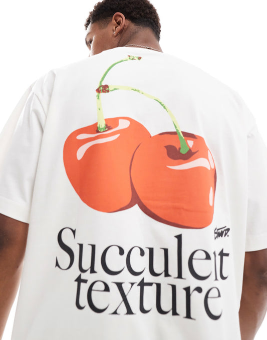 Pull&bear cherries back printed t-shirt in white