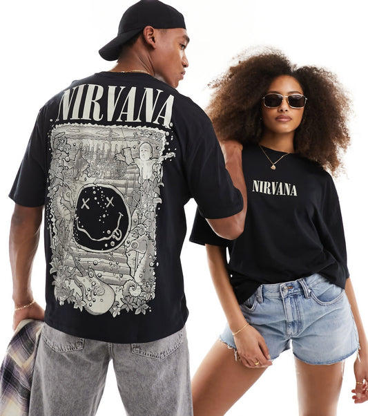 ASOS DESIGN unisex oversized graphic tee with Nirvana prints in black