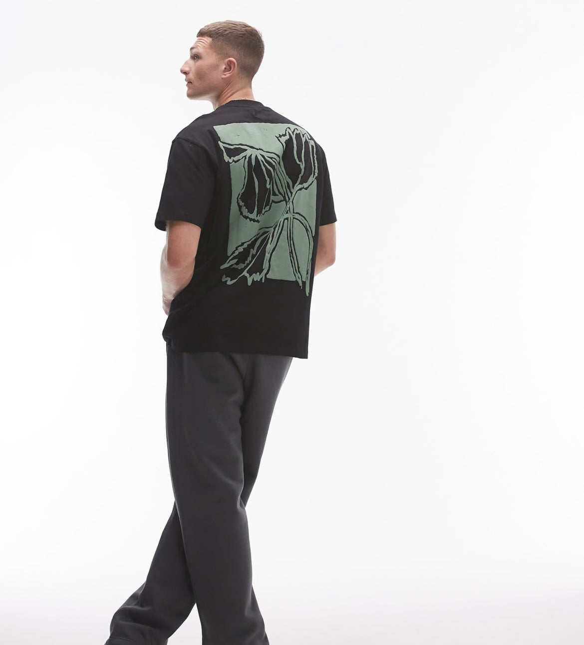 Topman oversized fit t-shirt with front and back painted floral print in black