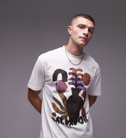 Topman oversized fit t-shirt with salvador print in washed stone