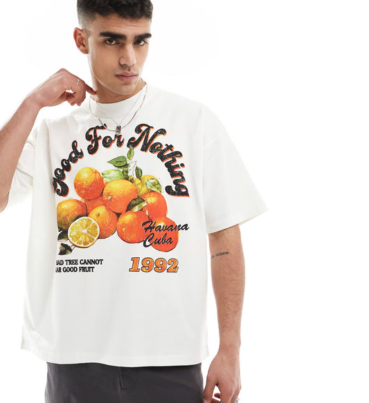 Good For Nothing orange graphic t-shirt in white