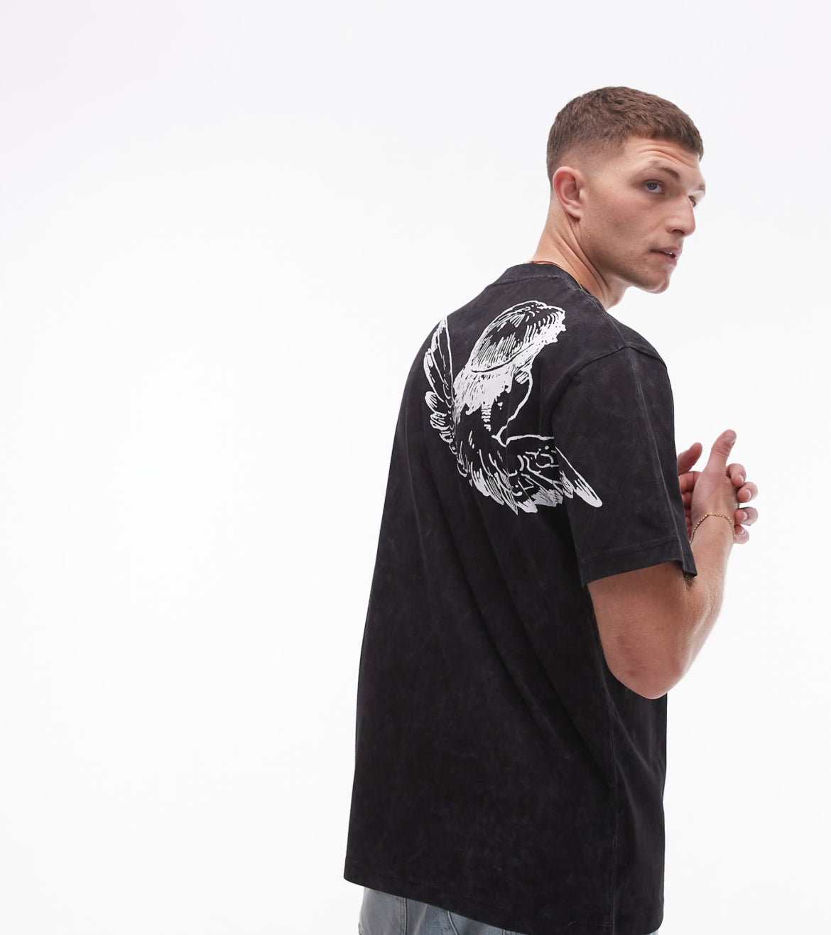 Topman extreme oversized fit t-shirt with angel front and back print in washed black