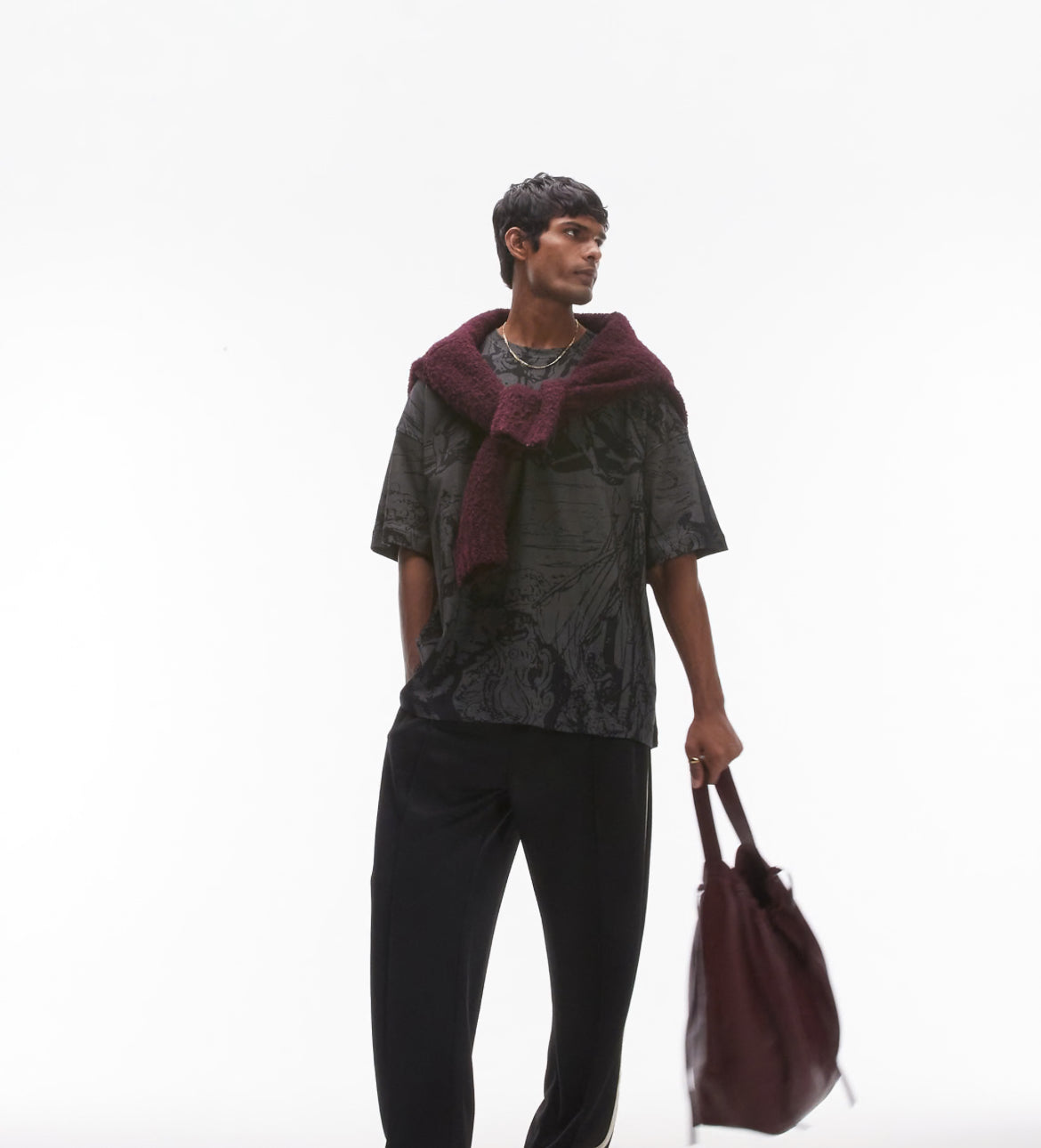 Topman premium heavyweight extreme oversized fit t-shirt with front and back medieval scene print in washed black