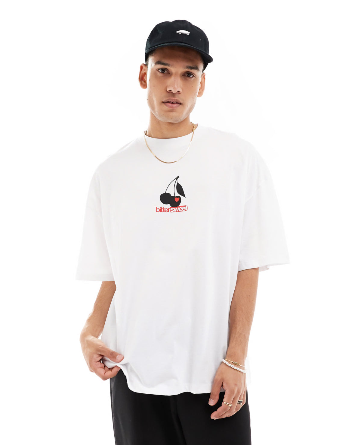 COLLUSION cherry print graphic t-shirt in white